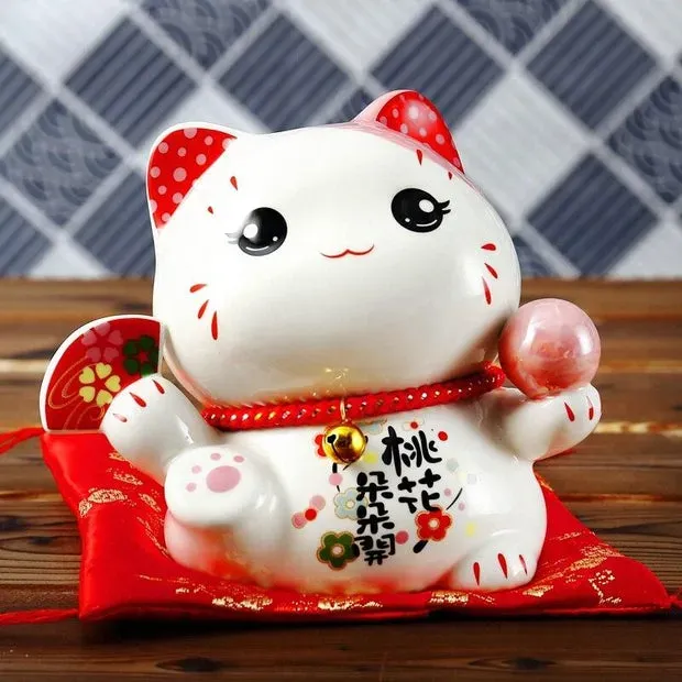 Esprit du Japon tirelire maneki neko kawaii céramique coussin