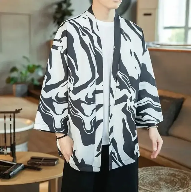 Japon style Kaïto kimono blanc et noir, polyester renforcé