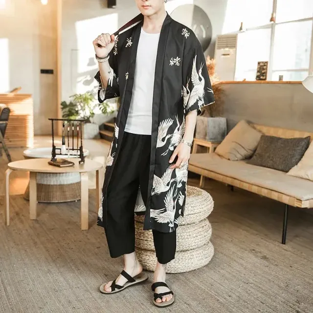Japon Style Veste longue kimono homme fluide