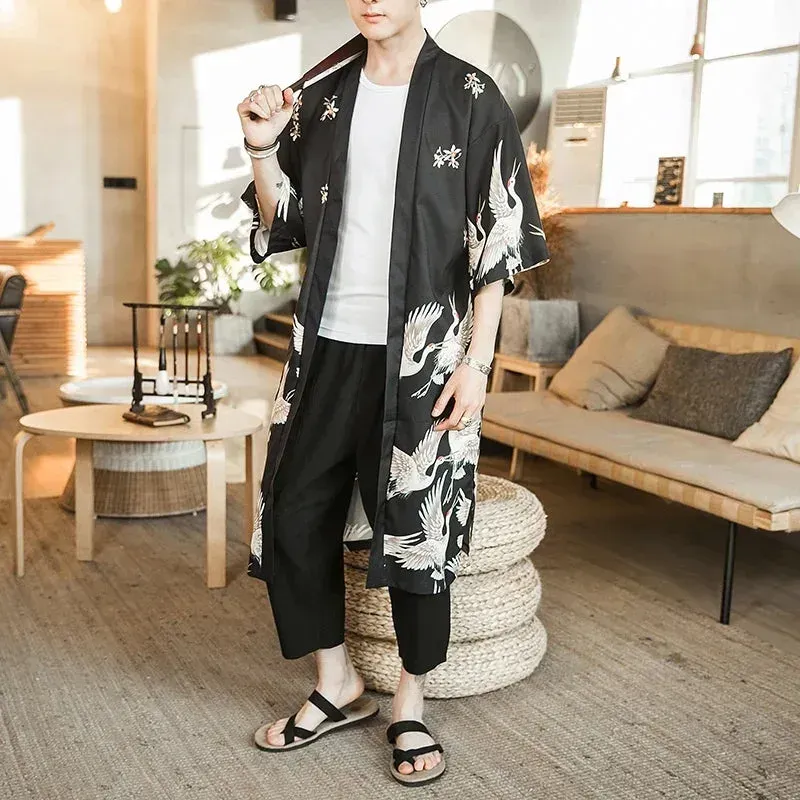Japon Style Veste longue kimono homme fluide