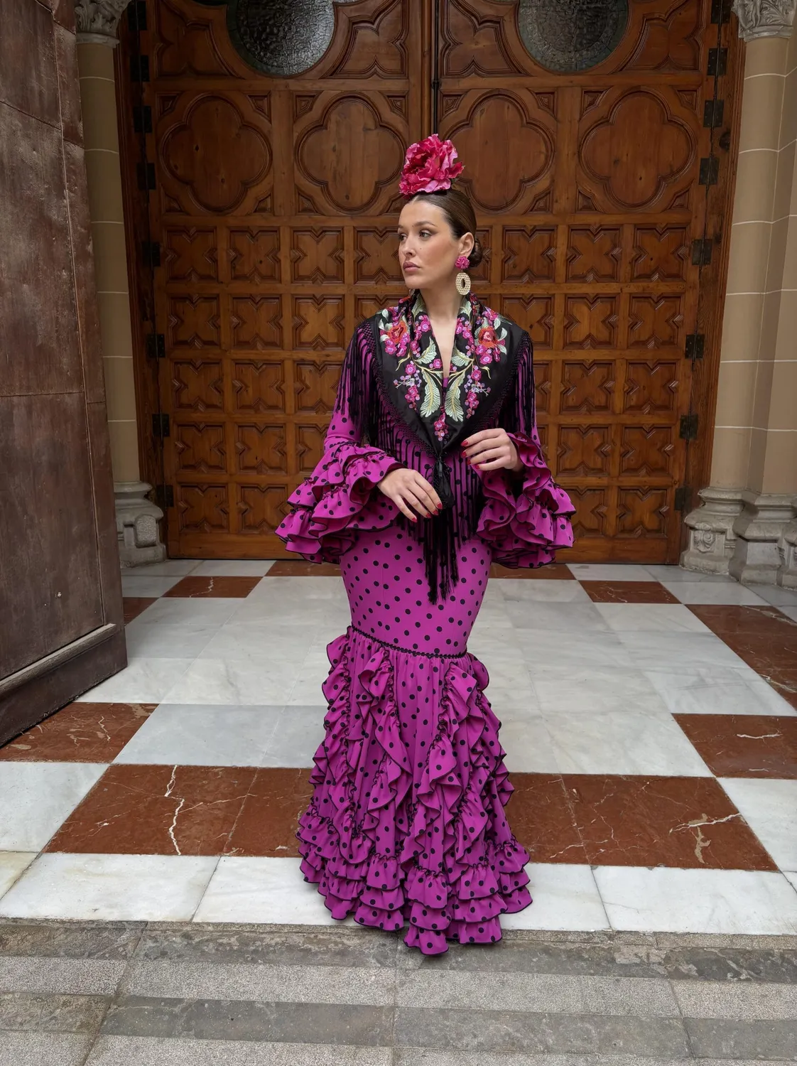 VIVA LA FERIA-MODA FLAMENCA Esperanza robe flamenca buganvilla pois