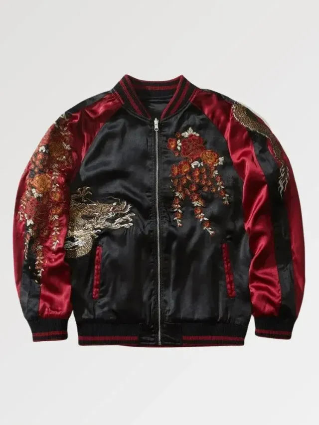 Japon Style Sueryu Rain God Sukajan Bomber Broderie Soie Streetwear