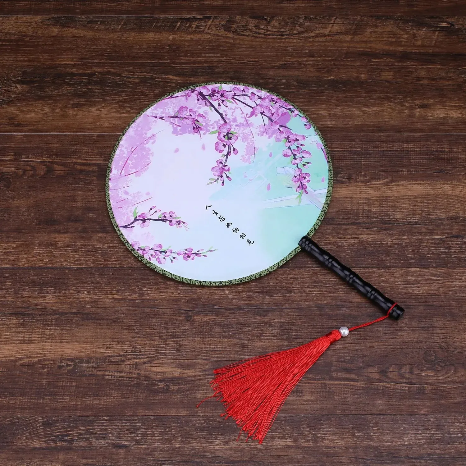Esprit du Japon Éventail Rond peinture florale bois 24 cm