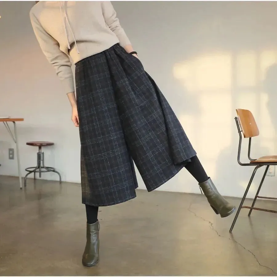 Esprit du Japon pantalon japonais large carreaux anthracite