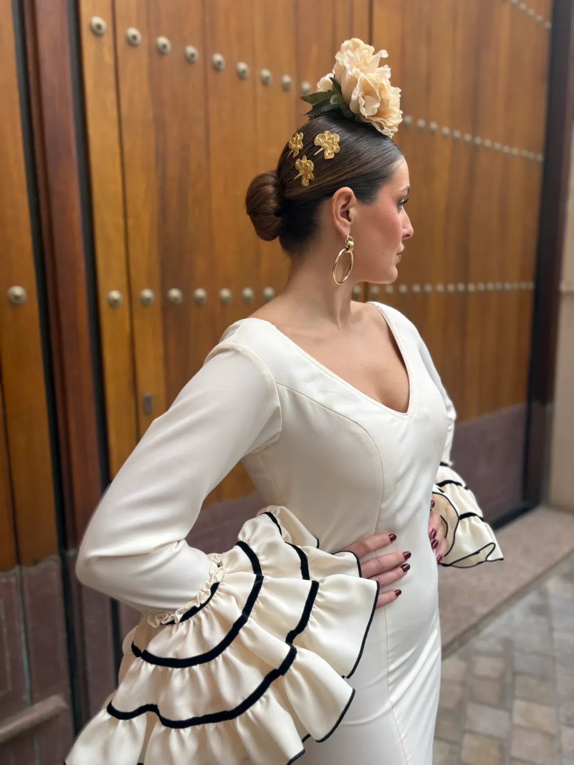 VIVA LA FERIA Laura robe flamenca canastera beige noire