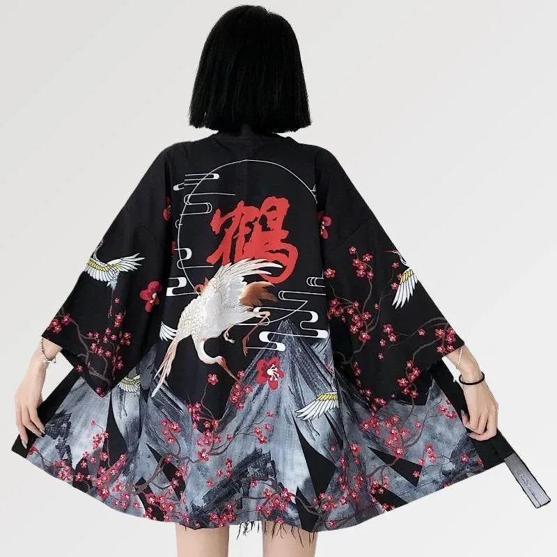 Japon style Edo veste kimono légère blanche motifs japonais