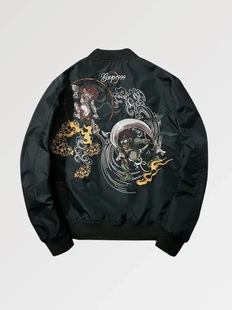 Japon style Bomber Yokai Fight noir brodé