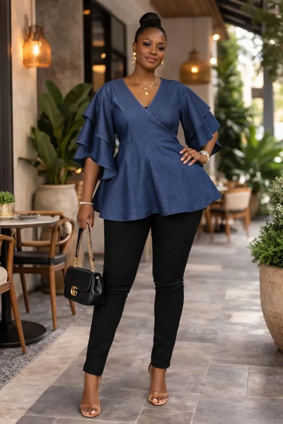 KAVAZI Denim haut cache-cœur jean taille unique