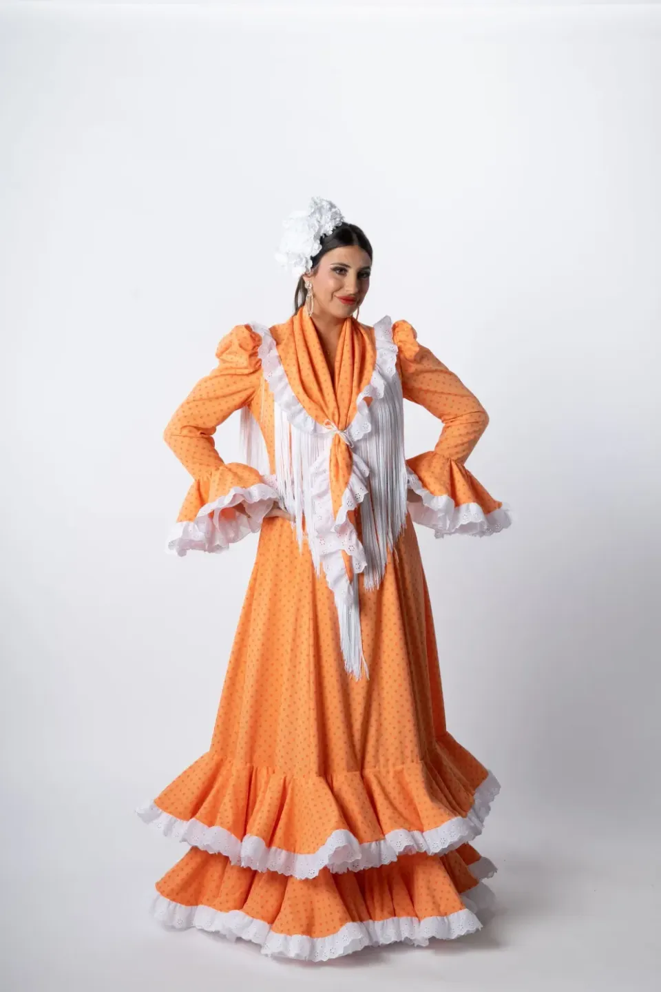 Viva La Feria Alboreá robe flamenca mandarine à pois