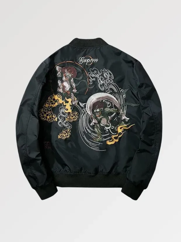 Esprit du Japon sukajan Fūjin & Raijin brodé noir