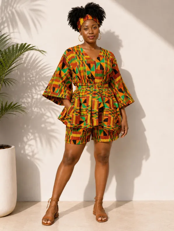 KAVAZI Top And Short Set With Head Wrap ensemble femme
