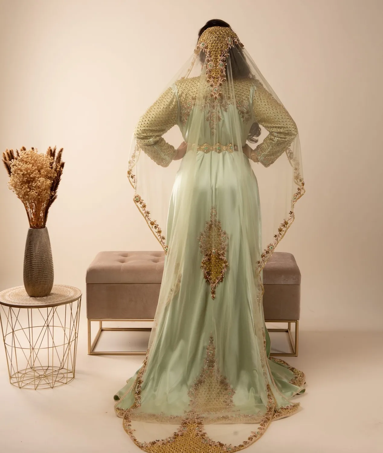 Célèbr'Orient Nora takchita vert eau 3 pièces perlée