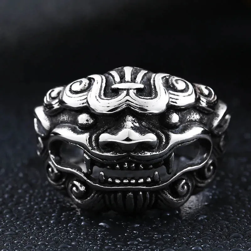 Esprit du Japon bague homme lion gardien acier inoxydable