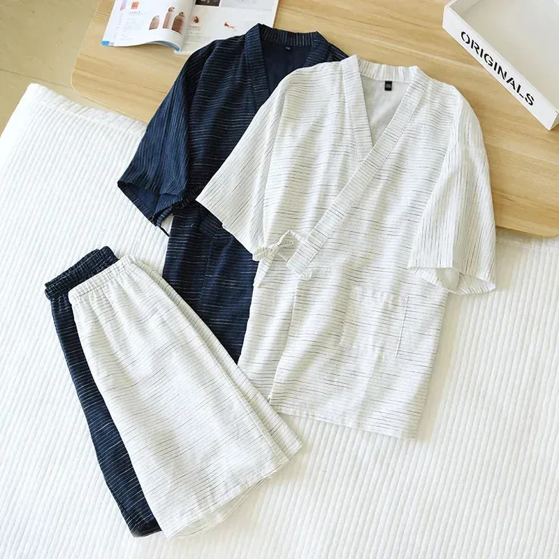 Esprit du Japon pyjama kimono homme coton rayé