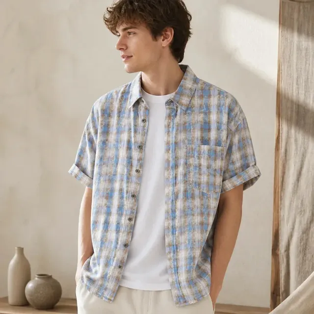 Esprit du Japon chemise estivale homme carreaux délavés