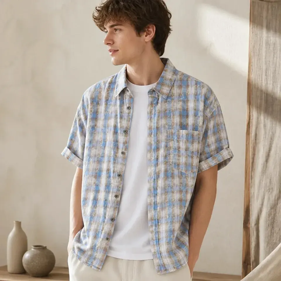 Esprit du Japon chemise estivale homme carreaux délavés