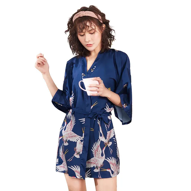 Esprit du Japon Robe kimono grues satin