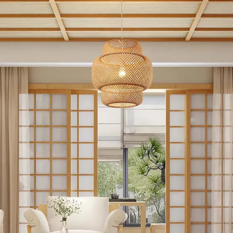 Japon style Lampe Suspendue Bois suspension naturelle