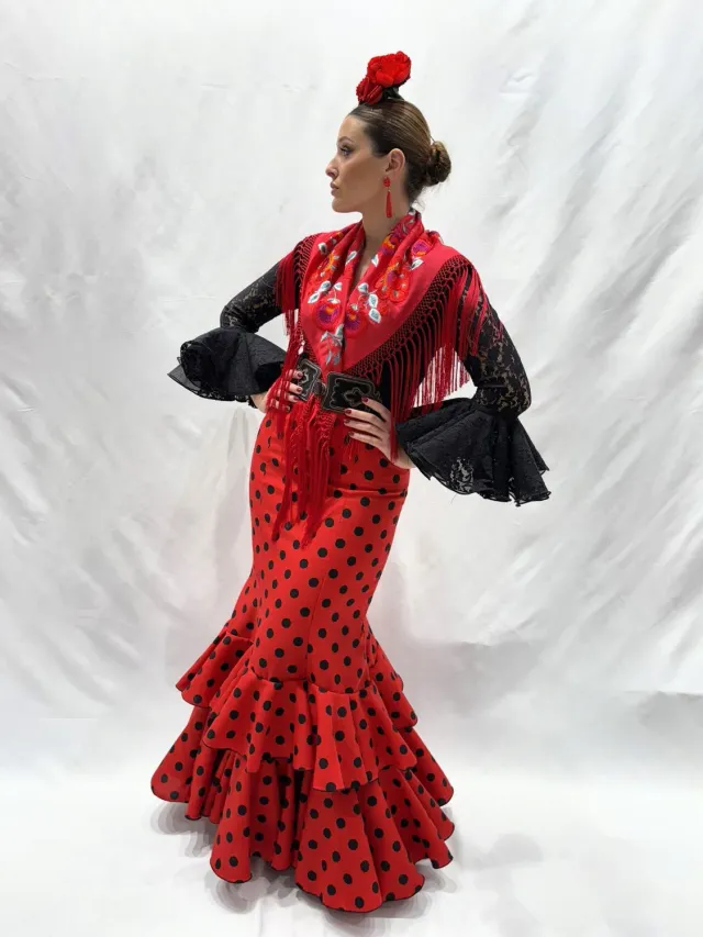 VIVA LA FERIA-MODA FLAMENCA Málaga jupe flamenca rouge à pois