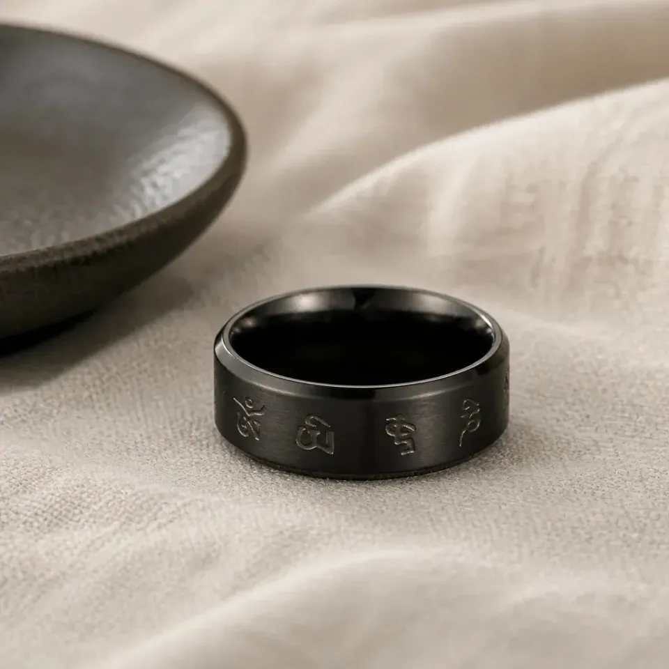 Esprit du Japon bague homme tournante acier noir