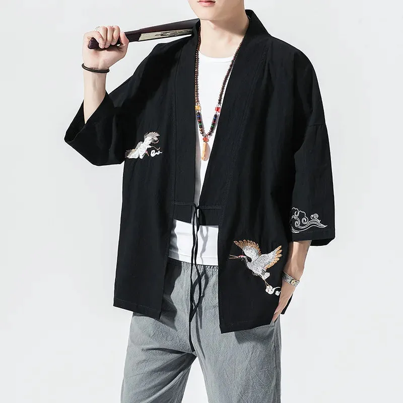 Esprit du Japon veste kimono homme brodée de grues