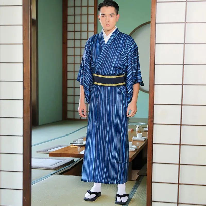Esprit du Japon Kimono intérieur homme long rayé yukata