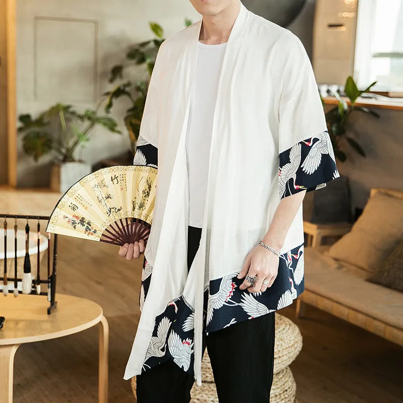 Esprit du Japon cardigan kimono homme grues