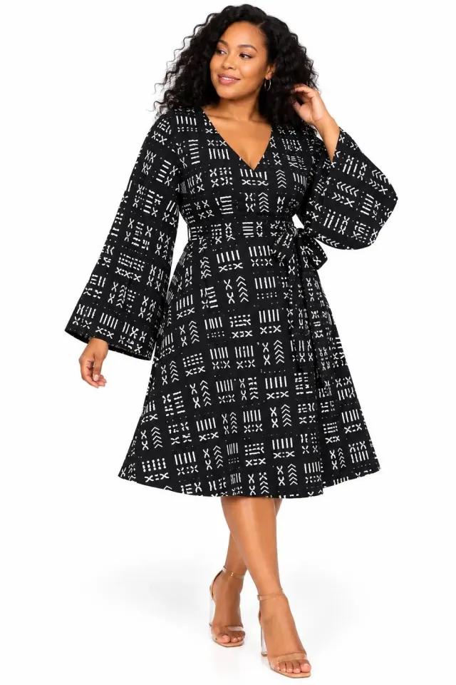 KAVAZI robe midi cache-cœur wax col V manches cloche