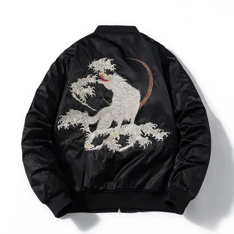 Esprit du Japon blouson sukajan loup vagues brodé noir