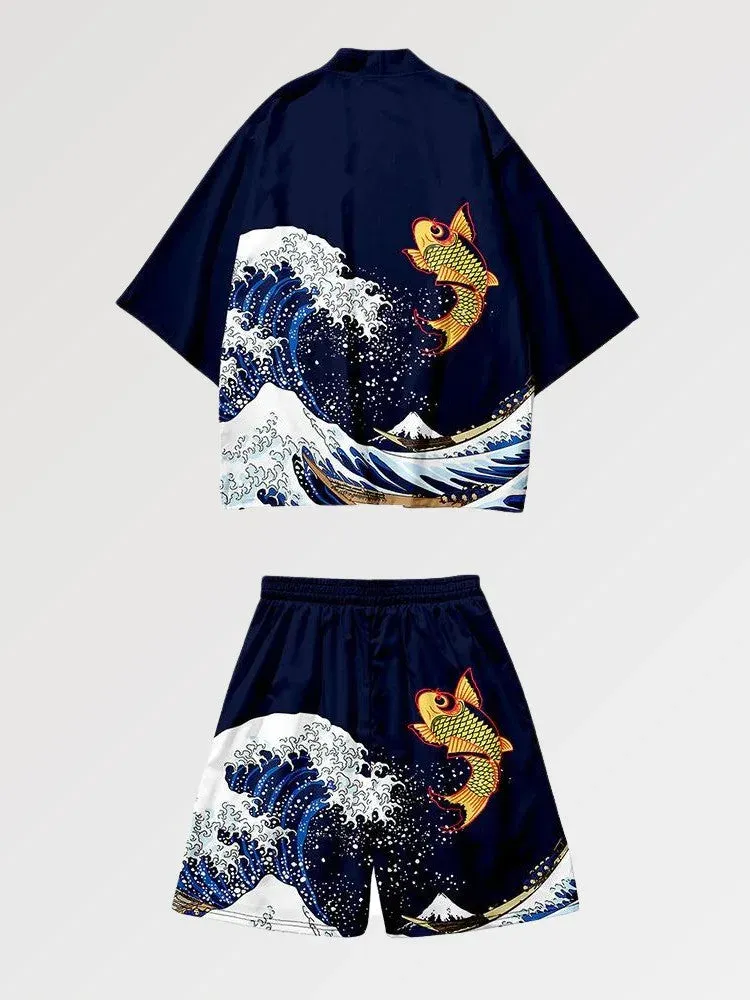 Japon style Okinawa ensemble kimono coupe ample