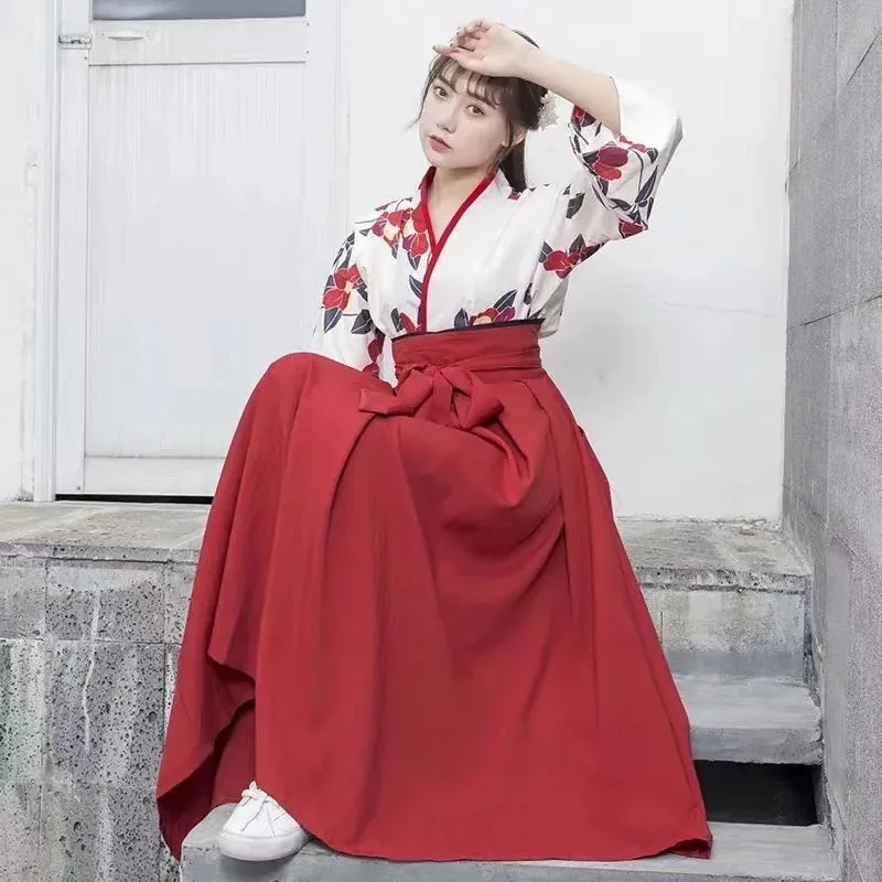 Esprit du Japon ensemble kimono femme haut fleuri jupe plissée