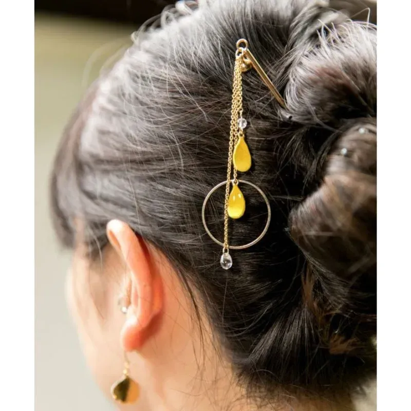 Japon style Kanzashi pétale jaune bijou de cheveux
