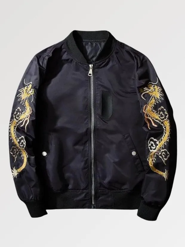 Esprit du Japon veste sukajan brodé satin noir