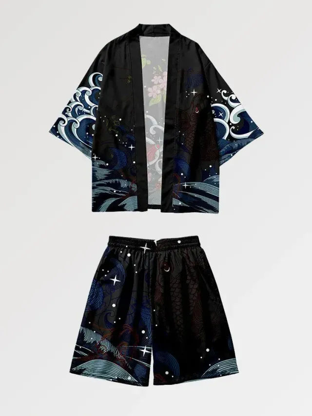 Japon style Koi X Sakura ensemble kimono tissu léger