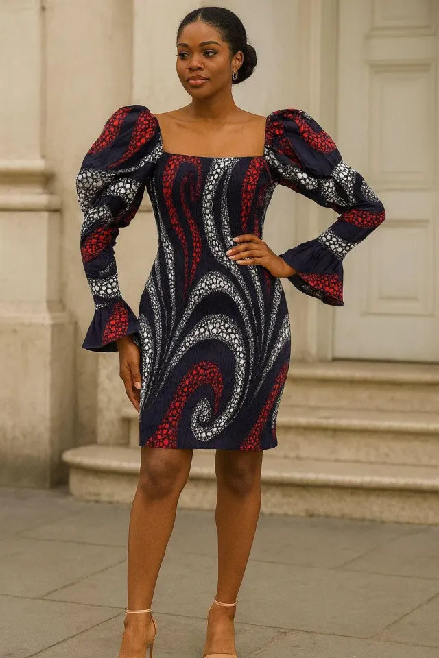 KAVAZI Puffy Sleeve Cotton Dress robe femme manches bouffantes