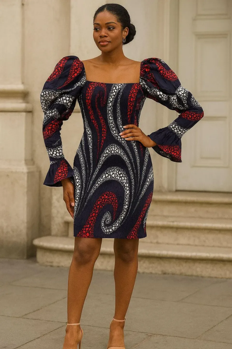 KAVAZI Puffy Sleeve Cotton Dress robe femme manches bouffantes