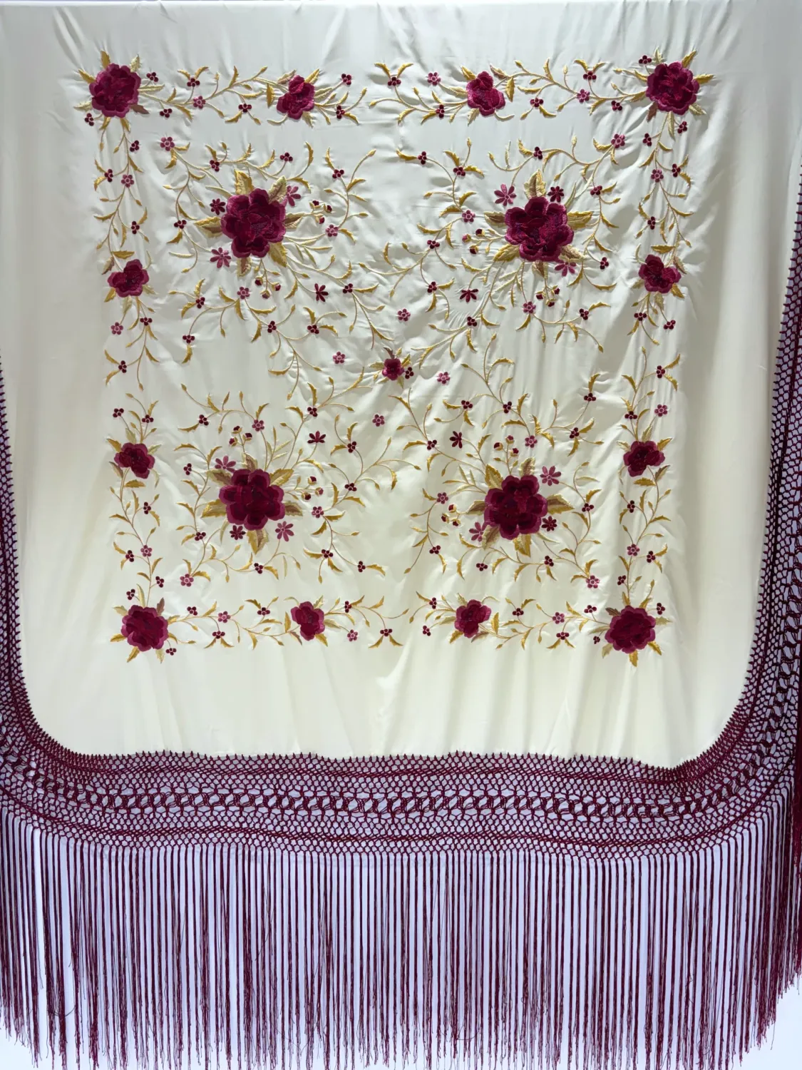 Viva La Feria Baile Flamenco châle beige brodé franges