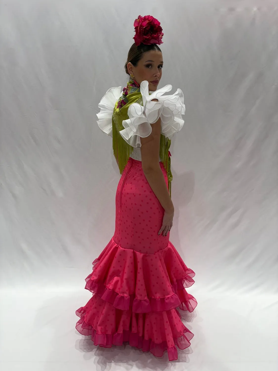 Viva la Feria Rosal jupe flamenca corail à pois
