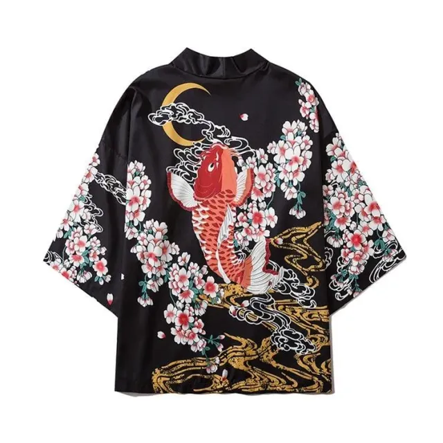 Esprit du Japon veste kimono carpe koï sakura fond noir