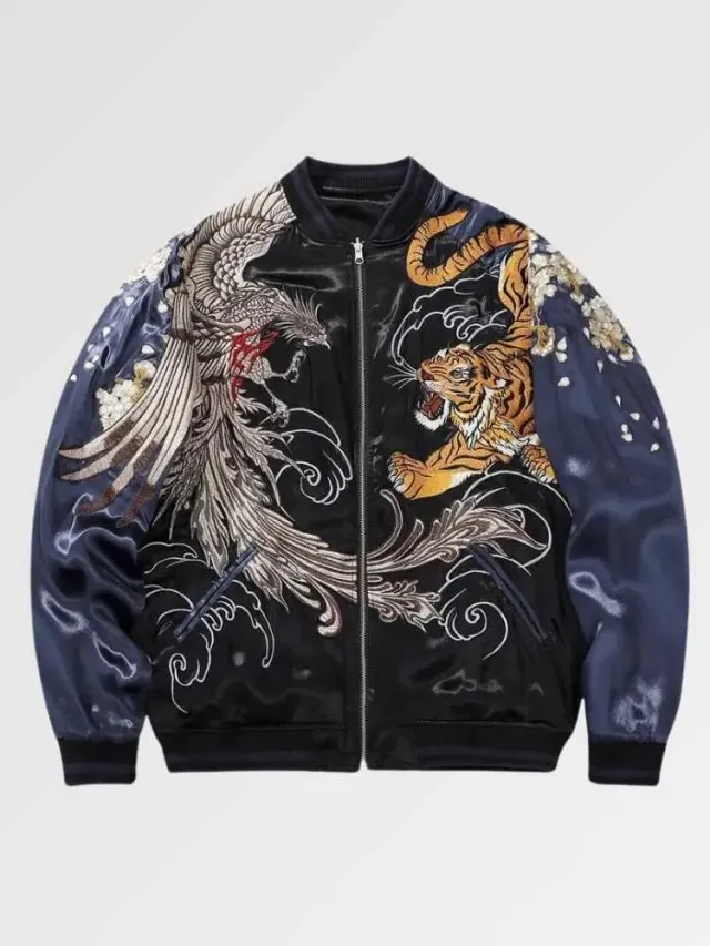 Japon style Yokosuka veste brodée phénix tigre Navy