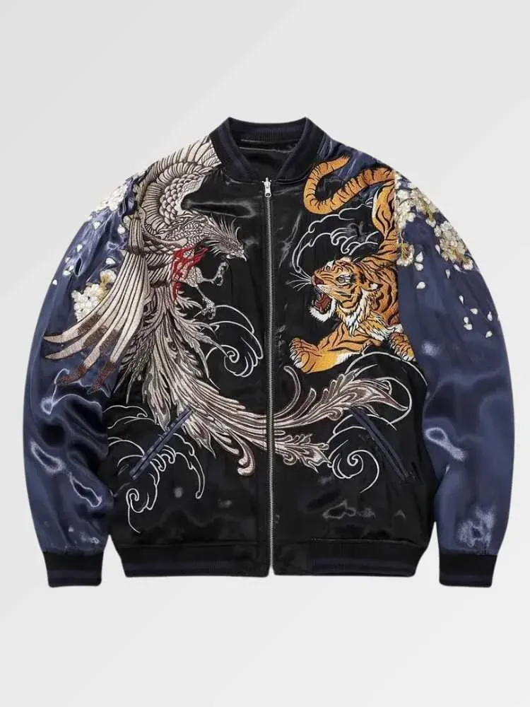 Japon style Yokosuka veste brodée phénix tigre Navy