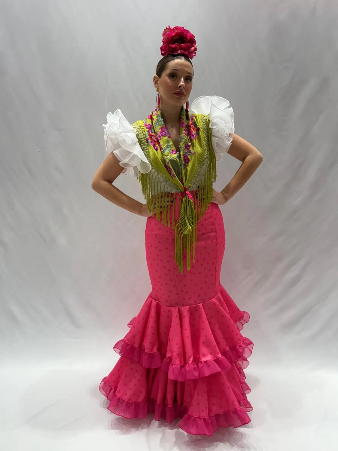 Viva la Feria Rosal jupe flamenca corail à pois