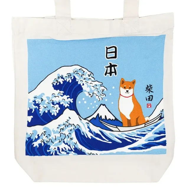 Japon style Grande Vague tote bag japonais shiba