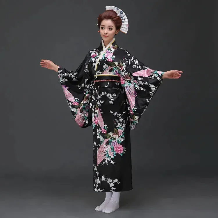 Japon style nori kimono traditionnel femme satiné fleuri