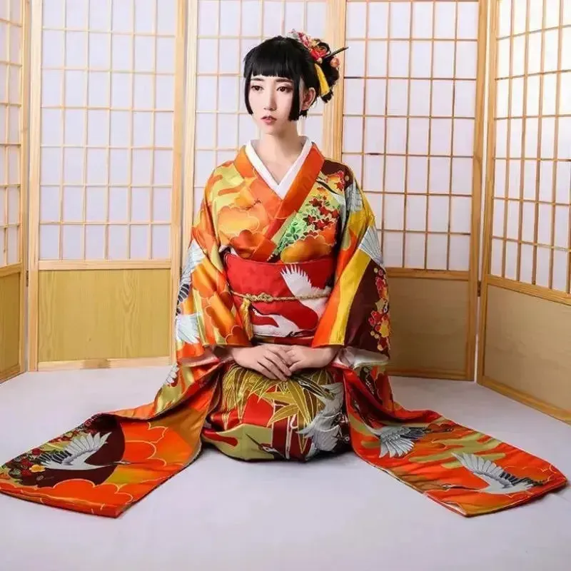 Japon style Fushiki kimono furisode femme grues