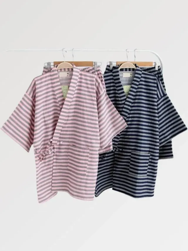Japon style Pyjama Jinbei ‘coton Brodé’ en coton