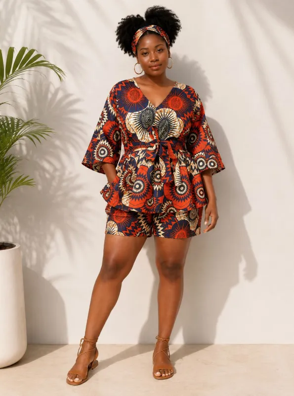 KAVAZI Top And Short Set With Head Wrap ensemble femme