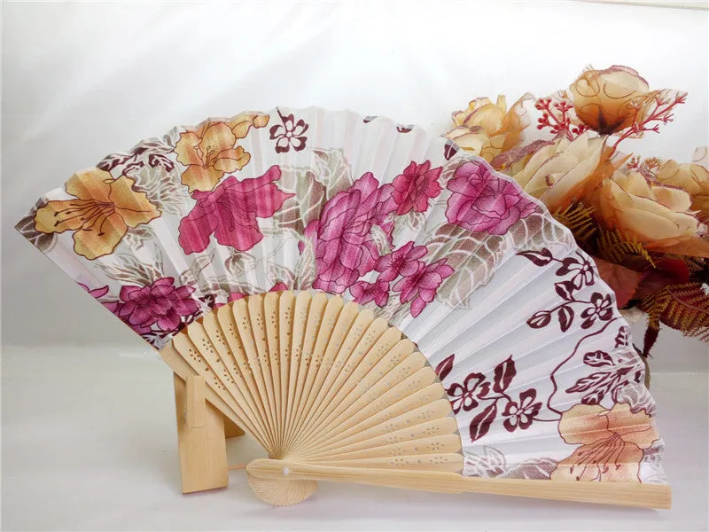 Esprit du Japon éventail bambou tissu fleuri pochette