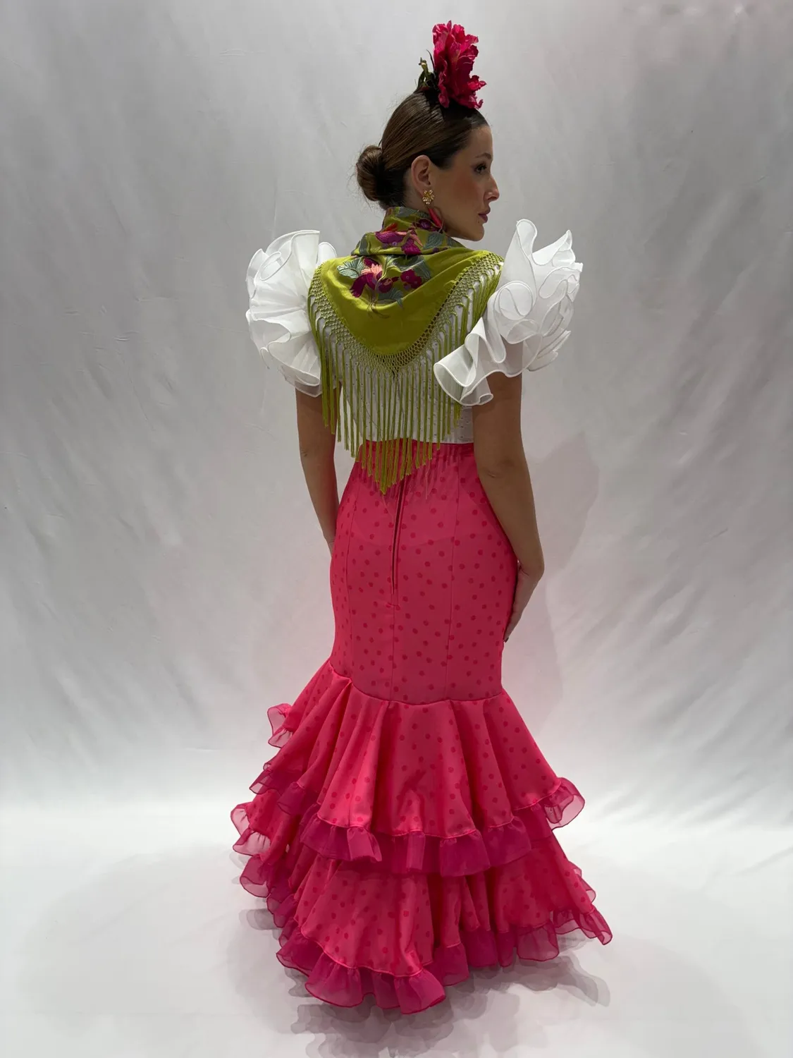 Viva la Feria Rosal jupe flamenca corail à pois