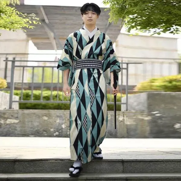 Esprit du Japon kimono homme géométrique yukata obi